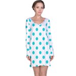 Polka Dots - Cyan on White Long Sleeve Nightdress