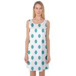 Polka Dots - Verdigris on White Sleeveless Satin Nightdress