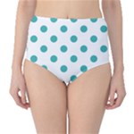 Polka Dots - Verdigris on White High-Waist Bikini Bottoms