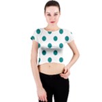 Polka Dots - Teal on White Crew Neck Crop Top