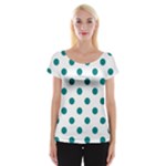 Polka Dots - Teal on White Women s Cap Sleeve Top