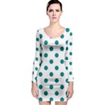 Polka Dots - Teal on White Long Sleeve Bodycon Dress