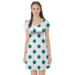 Polka Dots - Teal on White Short Sleeve Skater Dress