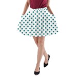 Polka Dots - Teal on White A-Line Pocket Skirt