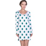 Polka Dots - Teal on White Long Sleeve Nightdress