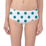 Polka Dots - Teal on White Mid-Waist Bikini Bottoms