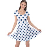 Polka Dots - Dark Cerulean on White Cap Sleeve Dress