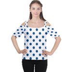 Polka Dots - Dark Cerulean on White Women s Cutout Shoulder Tee