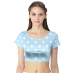 Polka Dots - White on Light Blue Short Sleeve Crop Top (Tight Fit)