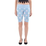 Polka Dots - White on Light Blue Yoga Cropped Leggings