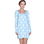 Polka Dots - White on Light Blue Long Sleeve Nightdress