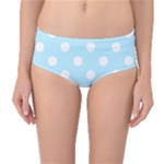 Polka Dots - White on Light Blue Mid-Waist Bikini Bottoms