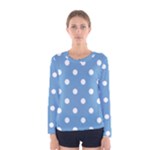 Polka Dots - White on Iceberg Blue Women s Long Sleeve T-shirt