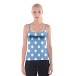 Polka Dots - White on Iceberg Blue Spaghetti Strap Top