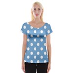 Polka Dots - White on Iceberg Blue Women s Cap Sleeve Top