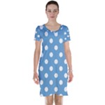 Polka Dots - White on Iceberg Blue Short Sleeve Nightdress