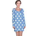 Polka Dots - White on Iceberg Blue Long Sleeve Nightdress