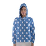 Polka Dots - White on Iceberg Blue Hooded Wind Breaker (Women)