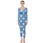 Polka Dots - White on Iceberg Blue Long Sleeve Catsuit