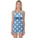 Polka Dots - White on Iceberg Blue One Piece Boyleg Swimsuit