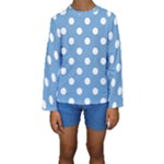 Polka Dots - White on Iceberg Blue Kid s Long Sleeve Swimwear