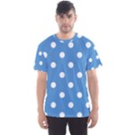 Polka Dots - White on Steel Blue Men s Sport Mesh Tee