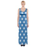 Polka Dots - White on Steel Blue Maxi Thigh Split Dress