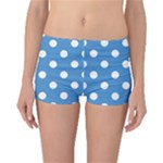 Polka Dots - White on Steel Blue Reversible Boyleg Bikini Bottoms