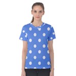 Polka Dots - White on Cornflower Blue Women s Cotton Tee