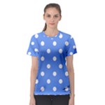 Polka Dots - White on Cornflower Blue Women s Sport Mesh Tee