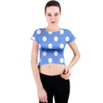 Polka Dots - White on Cornflower Blue Crew Neck Crop Top