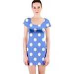 Polka Dots - White on Cornflower Blue Short Sleeve Bodycon Dress