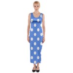 Polka Dots - White on Cornflower Blue Fitted Maxi Dress