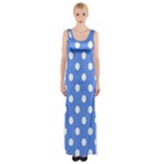 Polka Dots - White on Cornflower Blue Maxi Thigh Split Dress