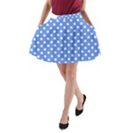 Polka Dots - White on Cornflower Blue A-Line Pocket Skirt