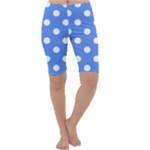 Polka Dots - White on Cornflower Blue Cropped Leggings