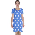 Polka Dots - White on Cornflower Blue Short Sleeve Nightdress