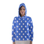 Polka Dots - White on Cornflower Blue Hooded Wind Breaker (Women)