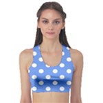 Polka Dots - White on Cornflower Blue Women s Sports Bra