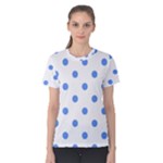 Polka Dots - Cornflower Blue on White Women s Cotton Tee