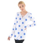 Polka Dots - Cornflower Blue on White Women s Tie Up Tee