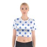 Polka Dots - Cornflower Blue on White Cotton Crop Top