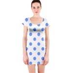 Polka Dots - Cornflower Blue on White Short Sleeve Bodycon Dress