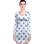 Polka Dots - Cornflower Blue on White Long Sleeve Bodycon Dress