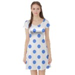 Polka Dots - Cornflower Blue on White Short Sleeve Skater Dress