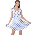 Polka Dots - Cornflower Blue on White Cap Sleeve Dress