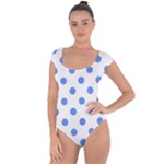 Polka Dots - Cornflower Blue on White Short Sleeve Leotard (Ladies)