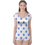 Polka Dots - Cornflower Blue on White Boyleg Leotard (Ladies)