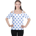 Polka Dots - Cornflower Blue on White Women s Cutout Shoulder Tee