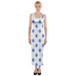 Polka Dots - Cornflower Blue on White Fitted Maxi Dress